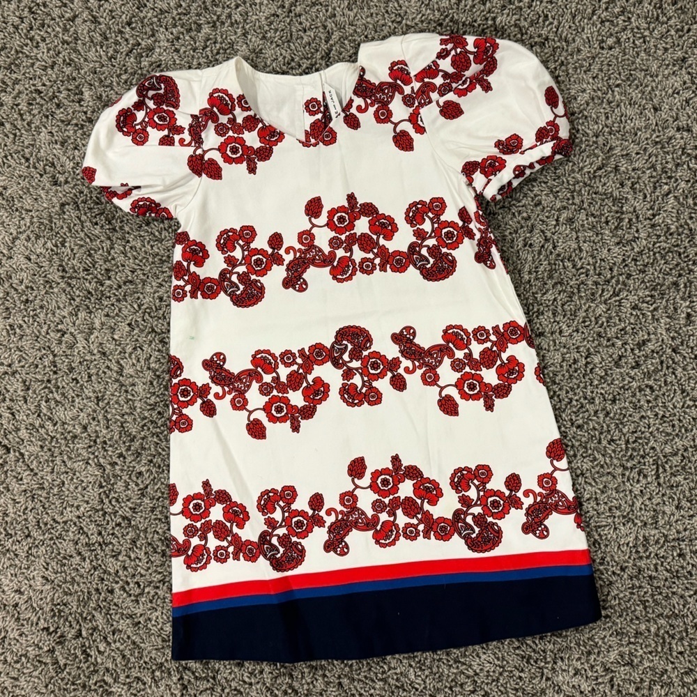 Janie and Jack red white and blue floral short sleeve shift dress, size 6